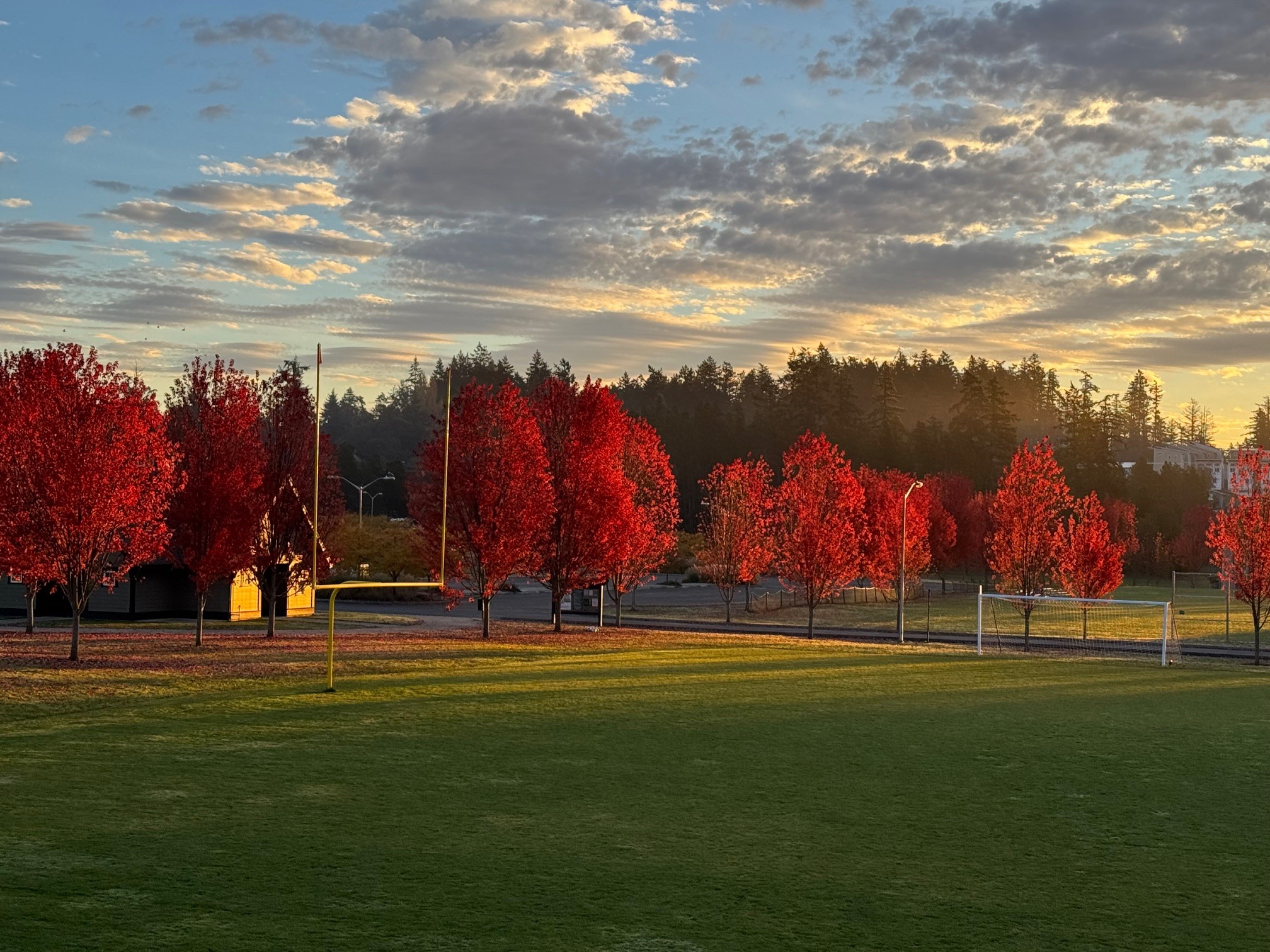 sunrise photo of soccer fields at Linde Park